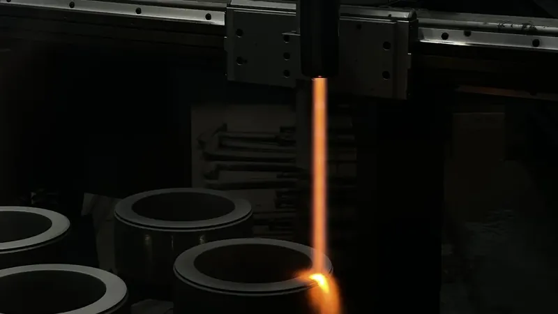 HVAF spray applying tungsten carbide coating to rings